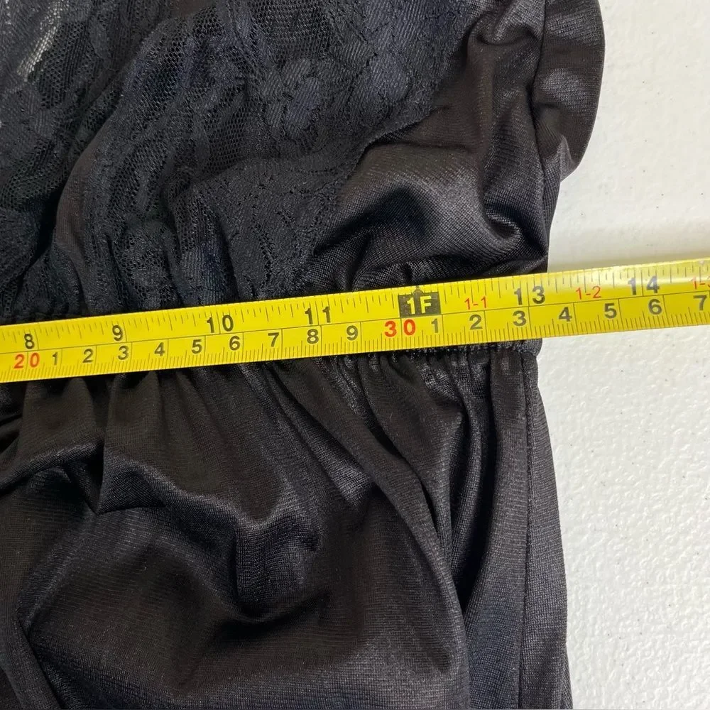 Vintage Texsheen Black Lace Nylon Long Nightgown Peignoir Chemise Women Small - Picture 11 of 14